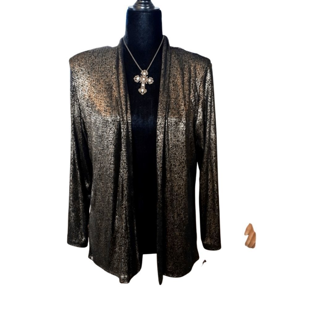 Made In Heaven Jacket Open Cardigan Elegant Gold‎ Black Lamé Sz M